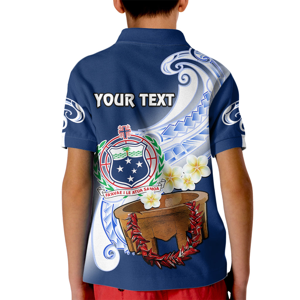 Custom Samoa Polo Shirt for Kid Ula Fala Kava Bowl Plumeria Polynesian Blue - Wonder Print Shop