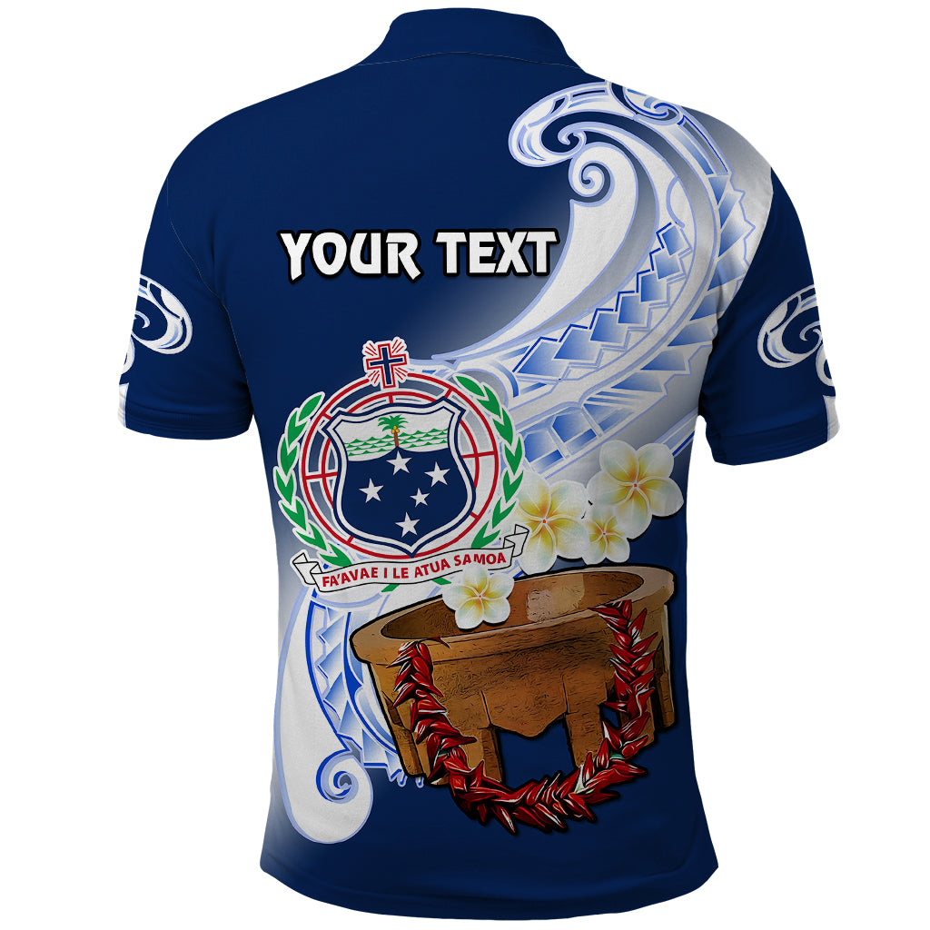 Custom Samoa Polo Shirt Ula Fala Kava Bowl Plumeria Polynesian Blue - Wonder Print Shop