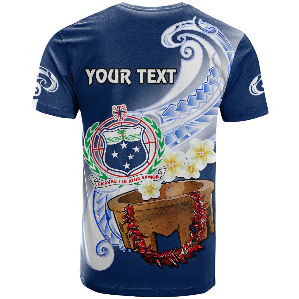 Custom Samoa T Shirt Ula Fala Kava Bowl Plumeria Polynesian Blue - Wonder Print Shop