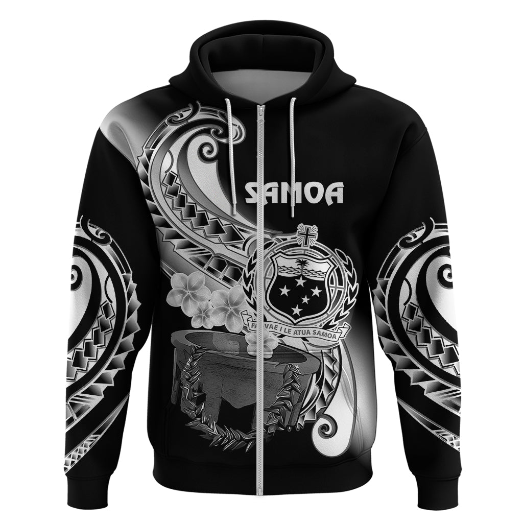 Custom Samoa Hoodie Ula Fala Kava Bowl Plumeria Polynesian Black - Wonder Print Shop