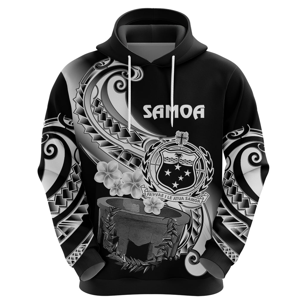 Custom Samoa Hoodie Ula Fala Kava Bowl Plumeria Polynesian Black - Wonder Print Shop