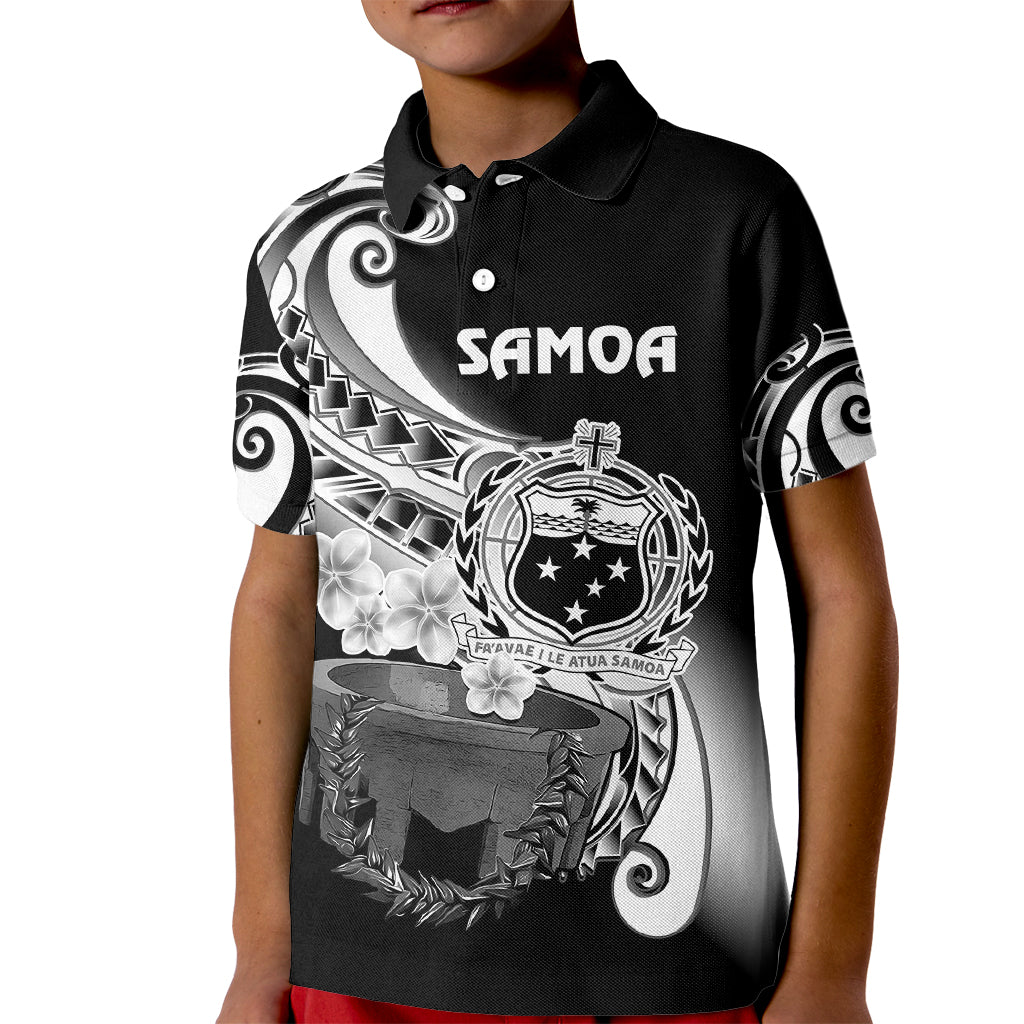 Custom Samoa Polo Shirt for Kid Ula Fala Kava Bowl Plumeria Polynesian Black - Wonder Print Shop