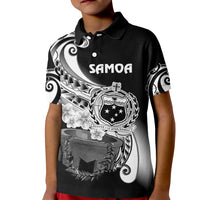 Custom Samoa Polo Shirt for Kid Ula Fala Kava Bowl Plumeria Polynesian Black - Wonder Print Shop