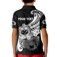Custom Samoa Polo Shirt for Kid Ula Fala Kava Bowl Plumeria Polynesian Black - Wonder Print Shop