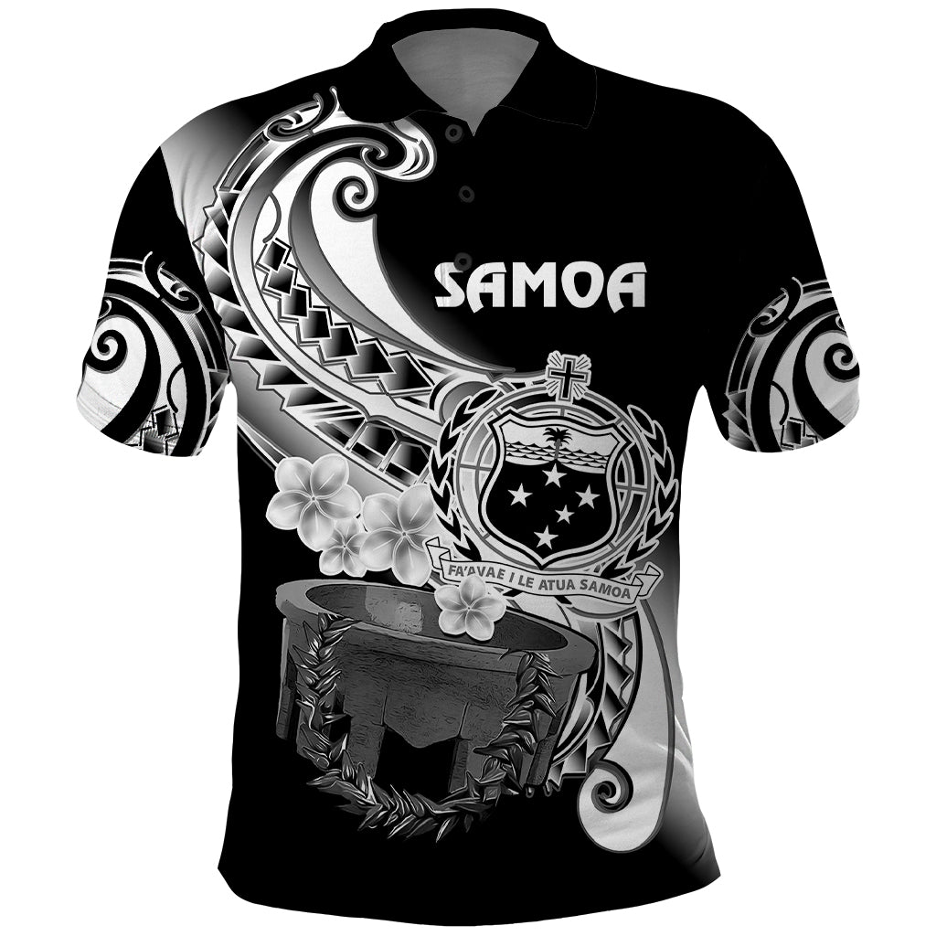 Custom Samoa Polo Shirt Ula Fala Kava Bowl Plumeria Polynesian Black - Wonder Print Shop