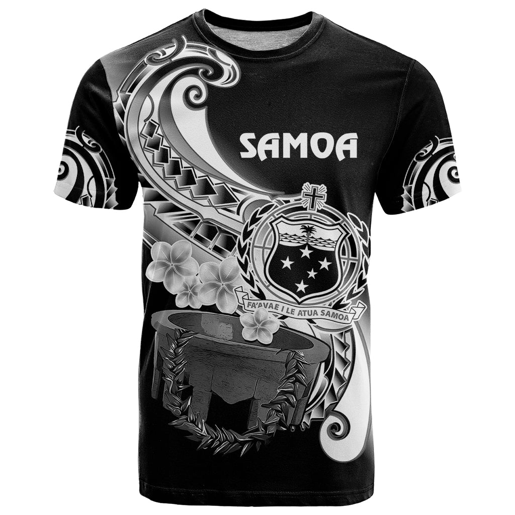 Custom Samoa T Shirt Ula Fala Kava Bowl Plumeria Polynesian Black - Wonder Print Shop