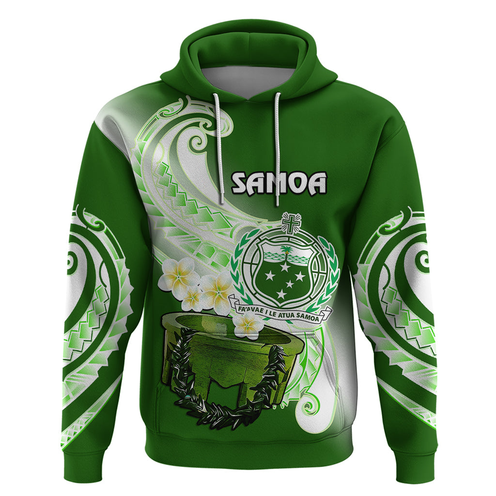 Custom Samoa Hoodie Ula Fala Kava Bowl Plumeria Polynesian Green - Wonder Print Shop