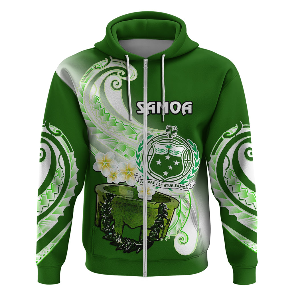 Custom Samoa Hoodie Ula Fala Kava Bowl Plumeria Polynesian Green - Wonder Print Shop