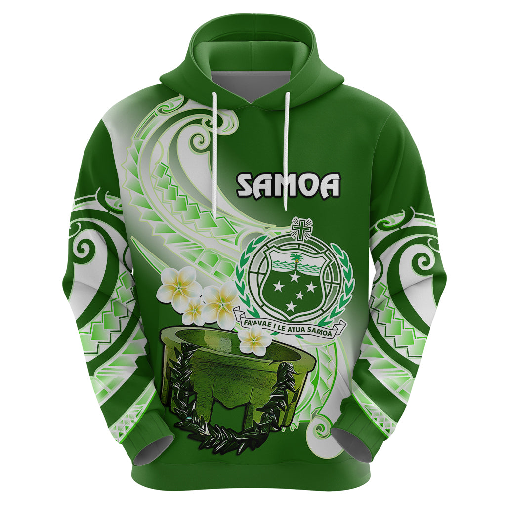 Custom Samoa Hoodie Ula Fala Kava Bowl Plumeria Polynesian Green - Wonder Print Shop