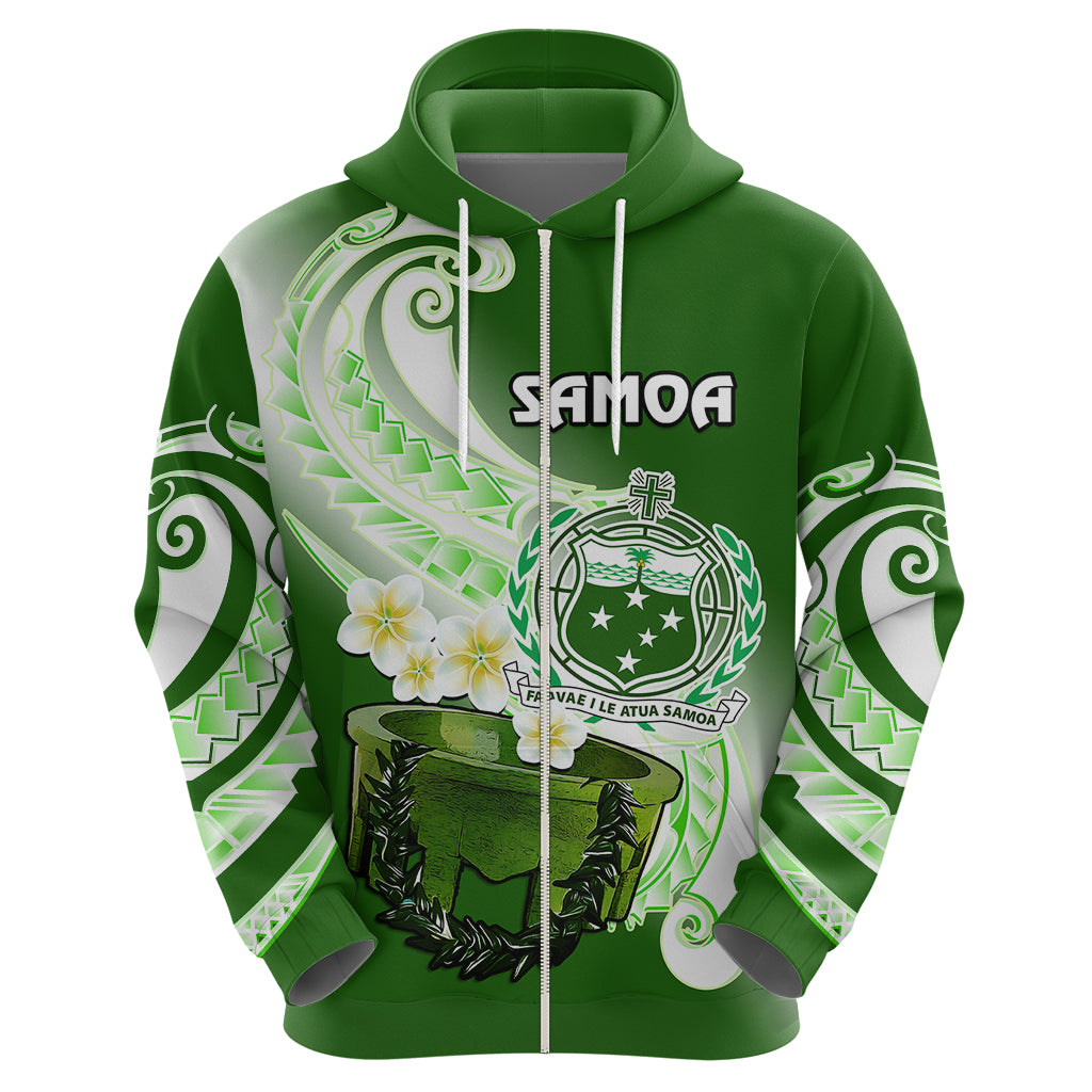 Custom Samoa Hoodie Ula Fala Kava Bowl Plumeria Polynesian Green - Wonder Print Shop