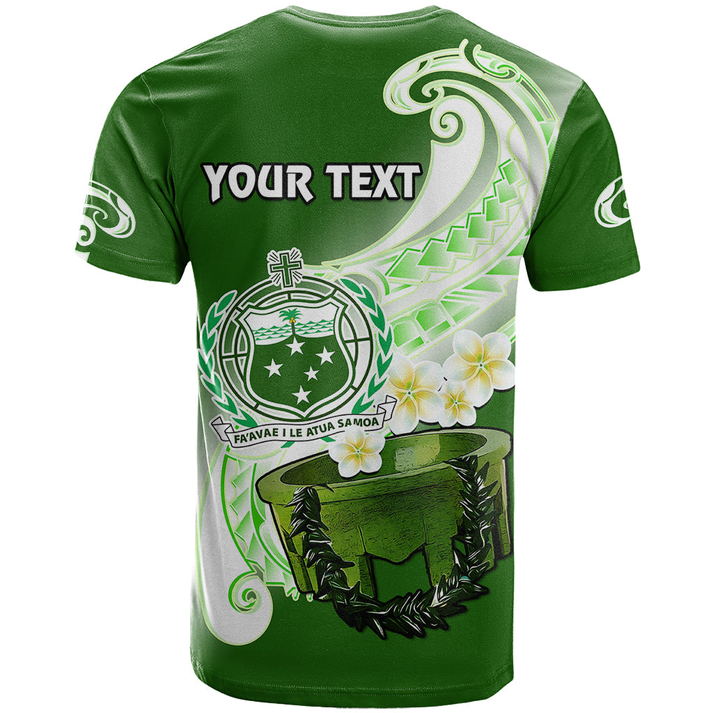 Custom Samoa T Shirt Ula Fala Kava Bowl Plumeria Polynesian Green - Wonder Print Shop