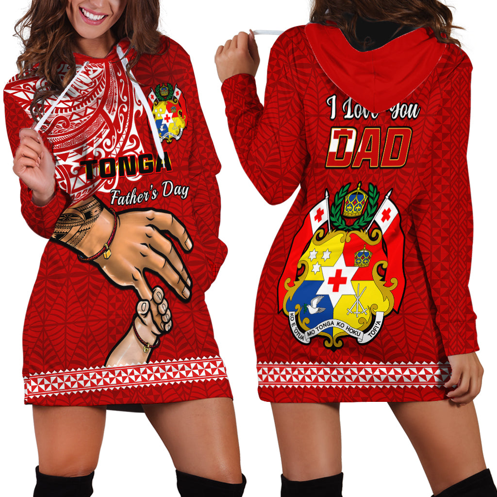 Tonga Fathers Day Hoodie Dress Red Tongan Ngatu I Love You Dad - Wonder Print Shop