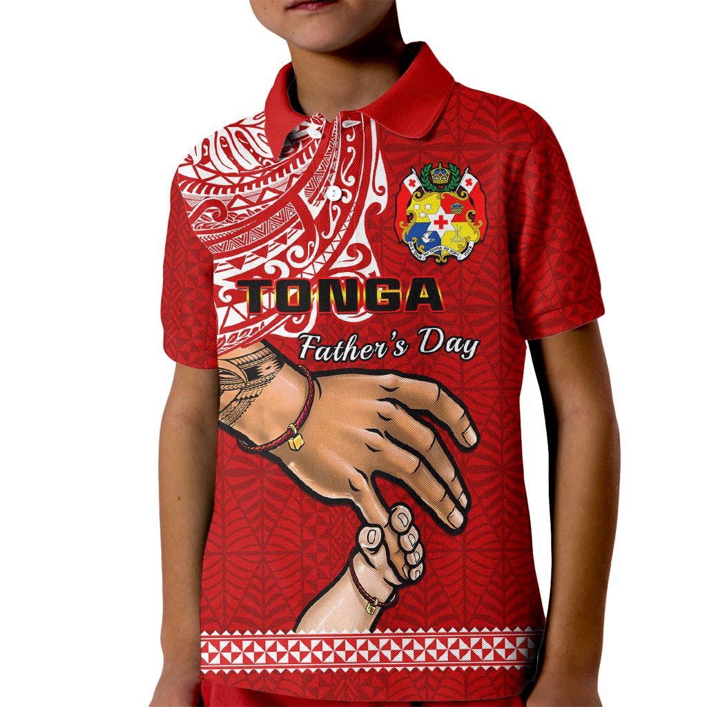 Fathers Day Tonga Polo Shirt for Kid Red Tongan Ngatu I Love You Dad - Wonder Print Shop