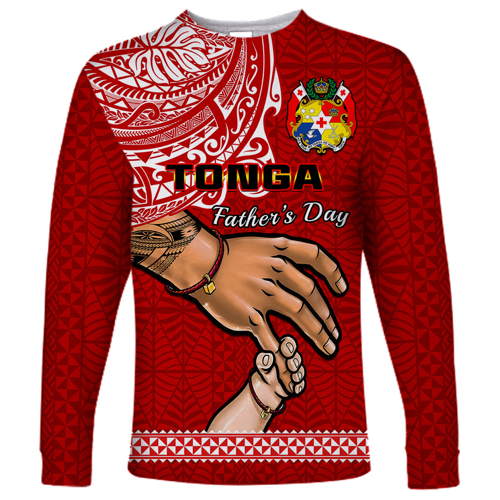 Tonga Fathers Day Long Sleeve Shirt Red Tongan Ngatu I Love You Dad - Wonder Print Shop