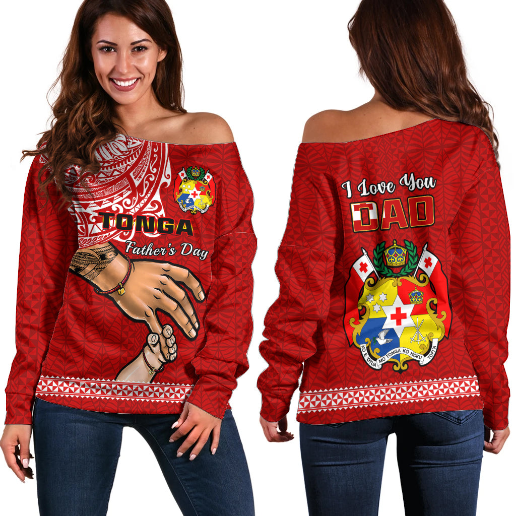 Tonga Fathers Day Off Shoulder Sweater Red Tongan Ngatu I Love You Dad - Wonder Print Shop