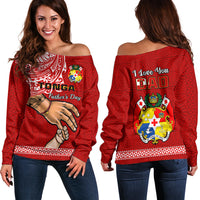 Tonga Fathers Day Off Shoulder Sweater Red Tongan Ngatu I Love You Dad - Wonder Print Shop