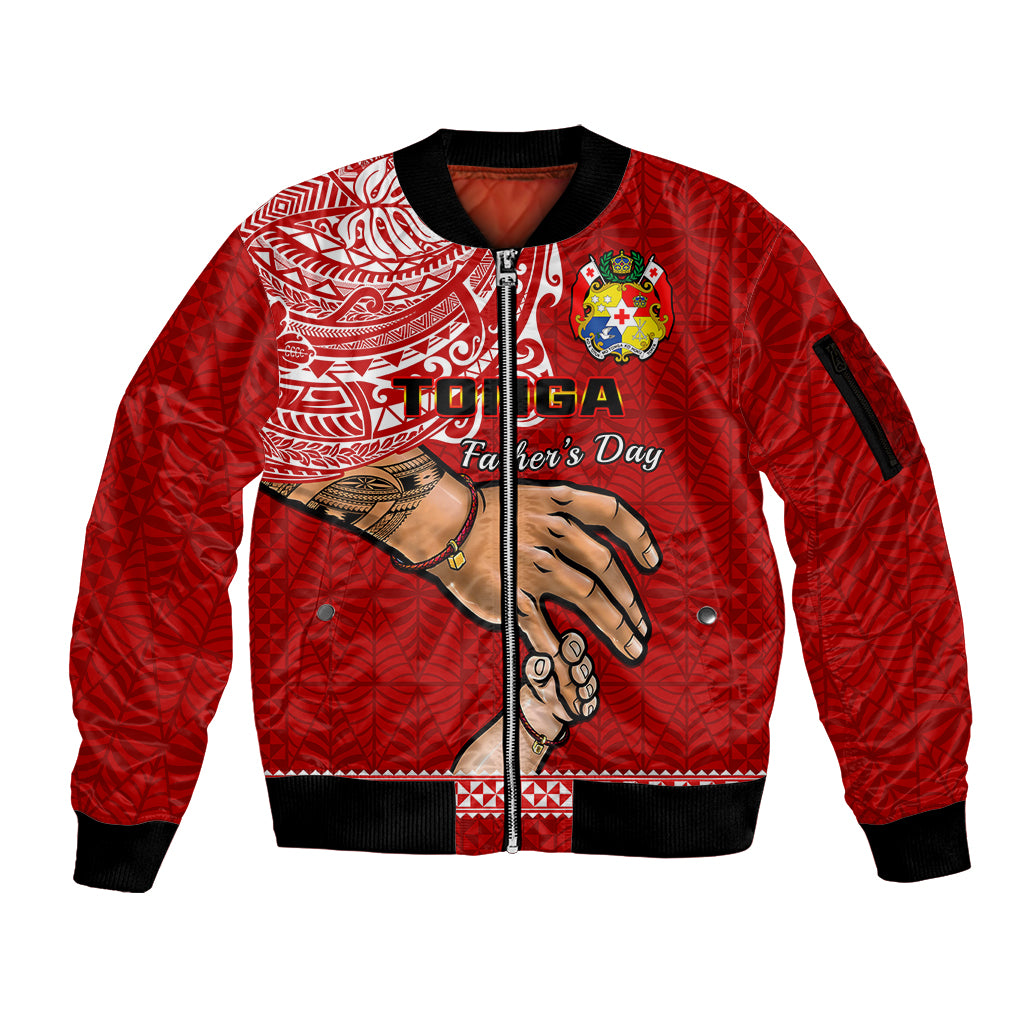 Tonga Fathers Day Sleeve Zip Bomber Jacket Red Tongan Ngatu I Love You Dad - Wonder Print Shop
