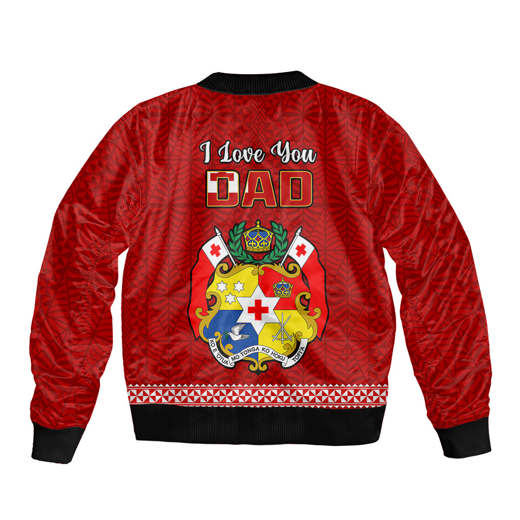 Tonga Fathers Day Sleeve Zip Bomber Jacket Red Tongan Ngatu I Love You Dad - Wonder Print Shop