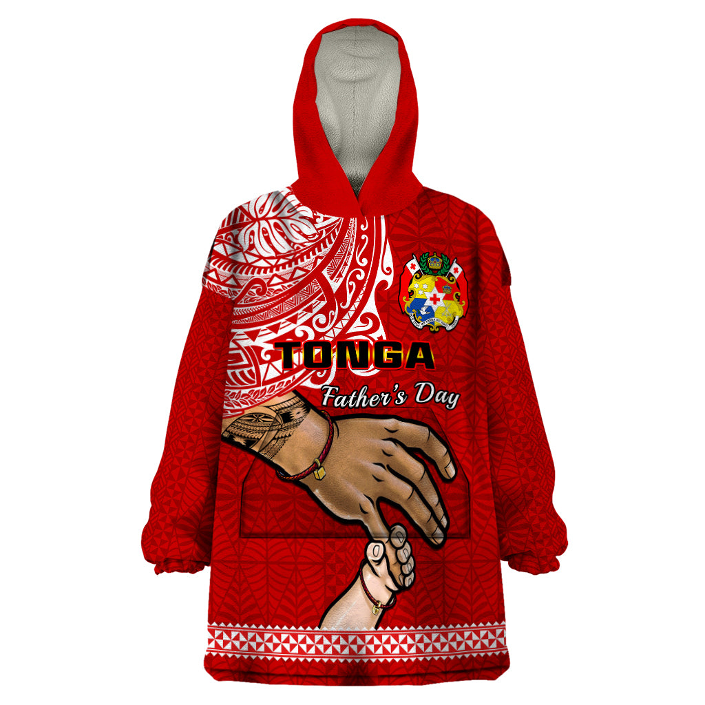 Tonga Fathers Day Wearable Blanket Hoodie Red Tongan Ngatu I Love You Dad - Wonder Print Shop