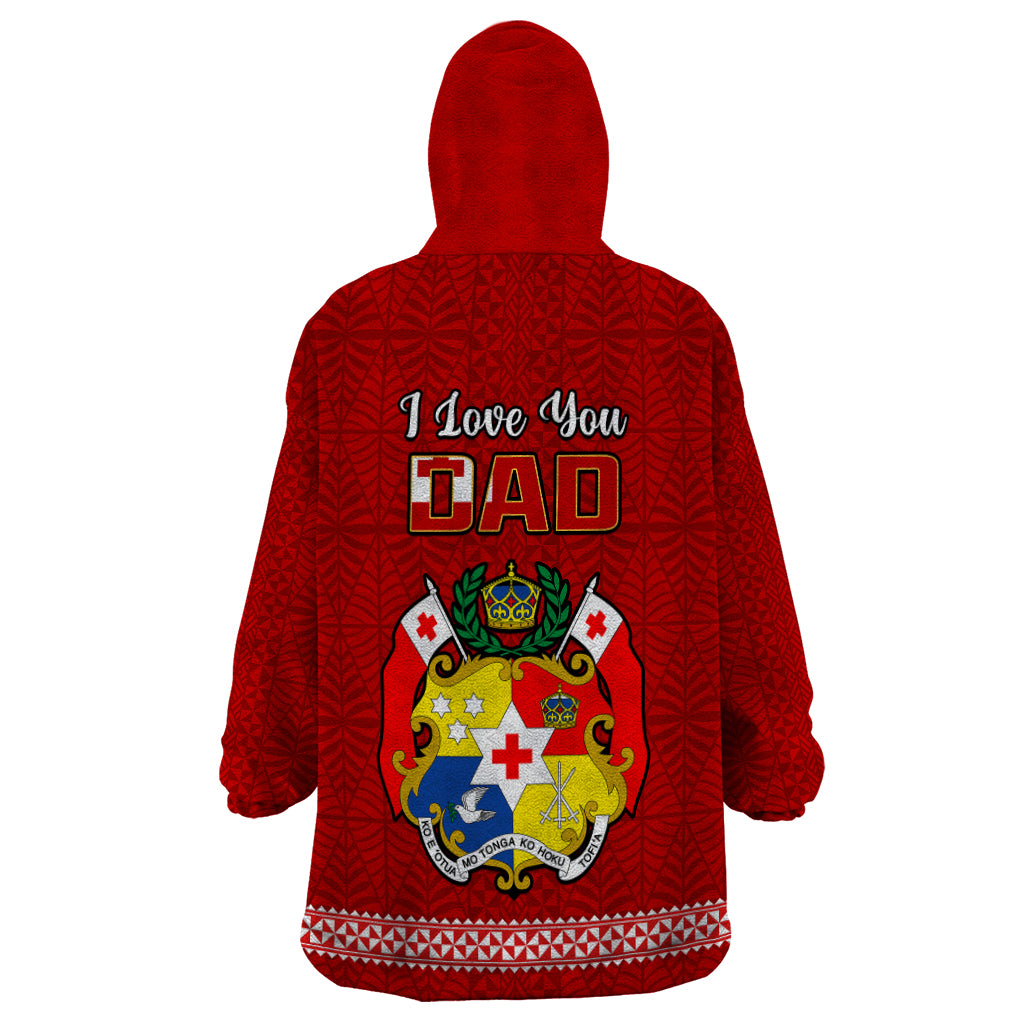 Tonga Fathers Day Wearable Blanket Hoodie Red Tongan Ngatu I Love You Dad - Wonder Print Shop