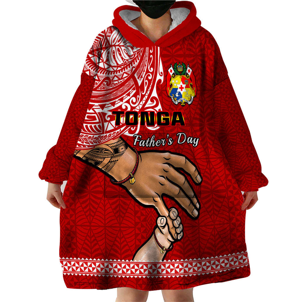 Tonga Fathers Day Wearable Blanket Hoodie Red Tongan Ngatu I Love You Dad - Wonder Print Shop