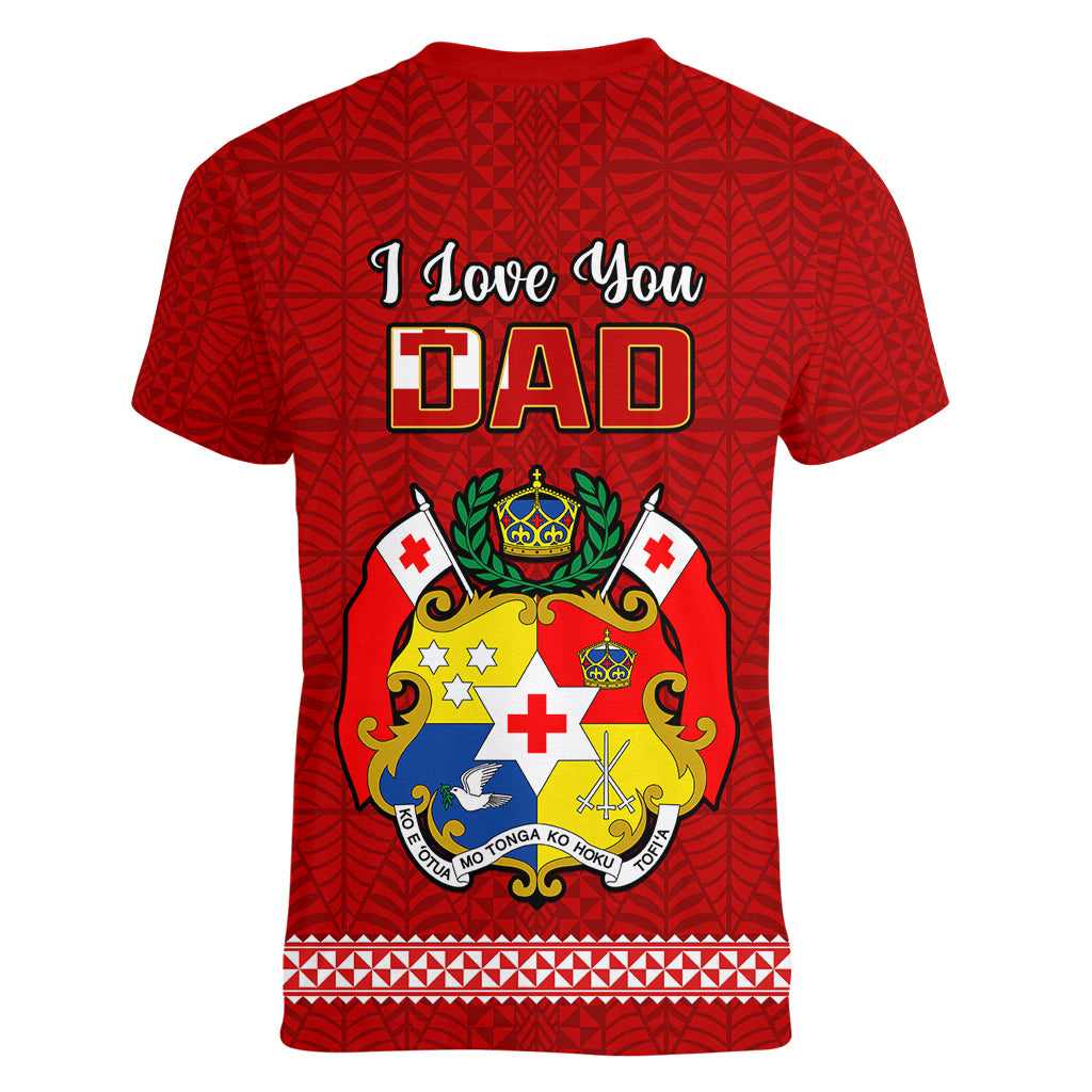 Tonga Fathers Day Women V Neck T Shirt Red Tongan Ngatu I Love You Dad - Wonder Print Shop