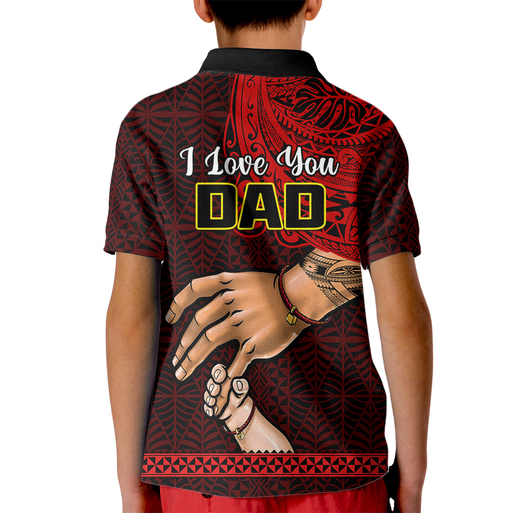 Fathers Day Tonga Polo Shirt for Kid Black Tongan Ngatu I Love You Dad - Wonder Print Shop
