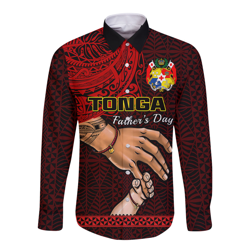 Tonga Fathers Day Long Sleeve Button Shirt Black Tongan Ngatu I Love You Dad - Wonder Print Shop