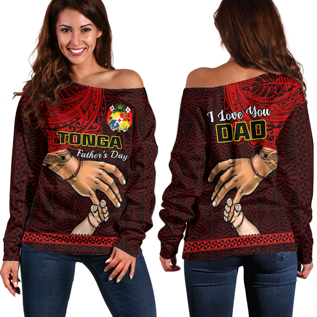 Tonga Fathers Day Off Shoulder Sweater Black Tongan Ngatu I Love You Dad - Wonder Print Shop