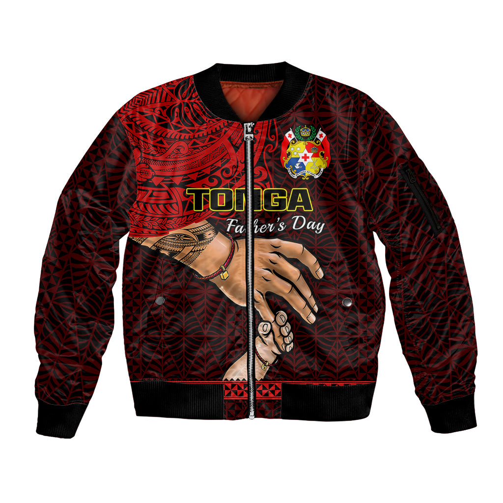 Tonga Fathers Day Sleeve Zip Bomber Jacket Black Tongan Ngatu I Love You Dad - Wonder Print Shop