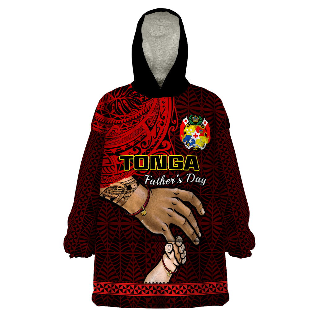 Tonga Fathers Day Wearable Blanket Hoodie Black Tongan Ngatu I Love You Dad - Wonder Print Shop