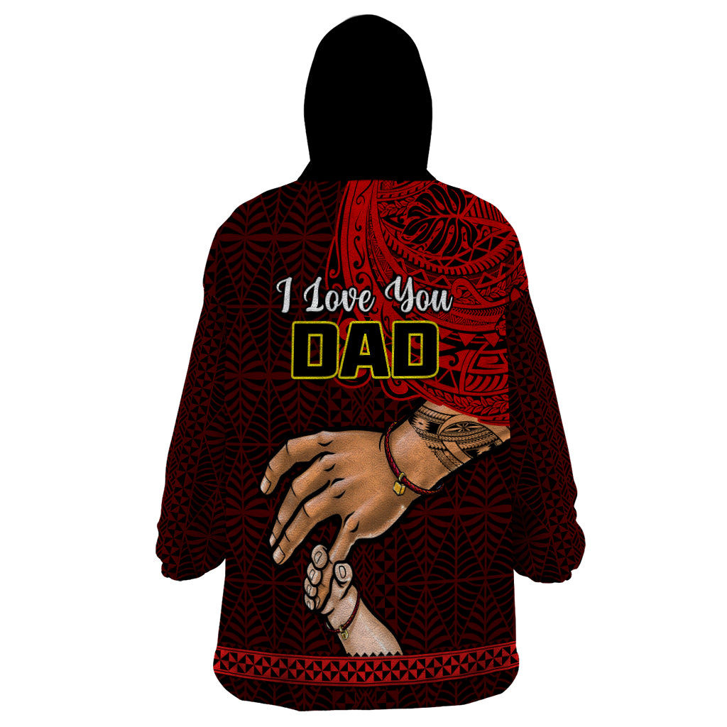 Tonga Fathers Day Wearable Blanket Hoodie Black Tongan Ngatu I Love You Dad - Wonder Print Shop