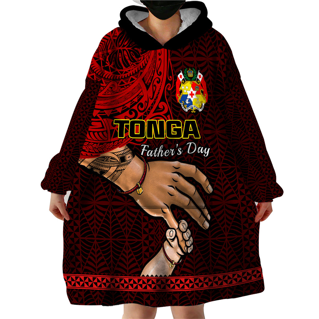Tonga Fathers Day Wearable Blanket Hoodie Black Tongan Ngatu I Love You Dad - Wonder Print Shop