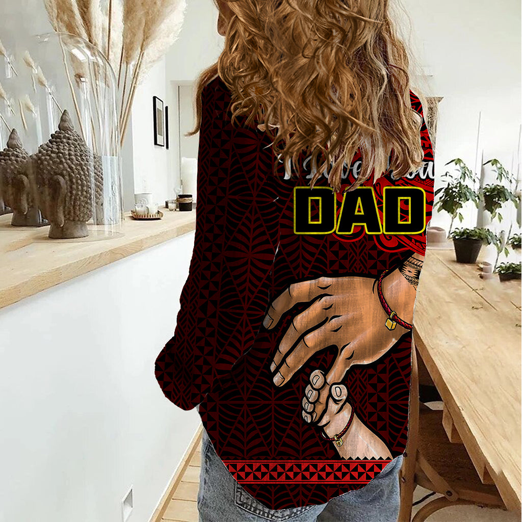 Tonga Fathers Day Women Casual Shirt Black Tongan Ngatu I Love You Dad - Wonder Print Shop