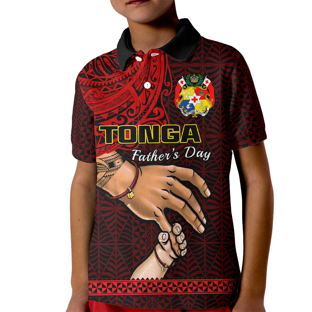 Custom Fathers Day Tonga Polo Shirt for Kid Black Tongan Ngatu I Love You Dad - Wonder Print Shop