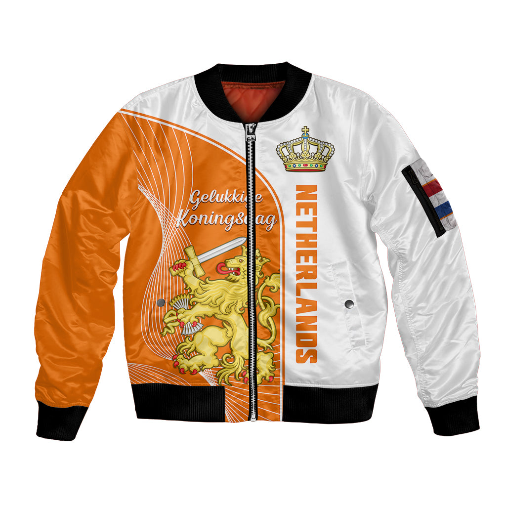 Netherlands Kings Day Sleeve Zip Bomber Jacket Gelukkige Koningsdag Ver.01 - Wonder Print Shop
