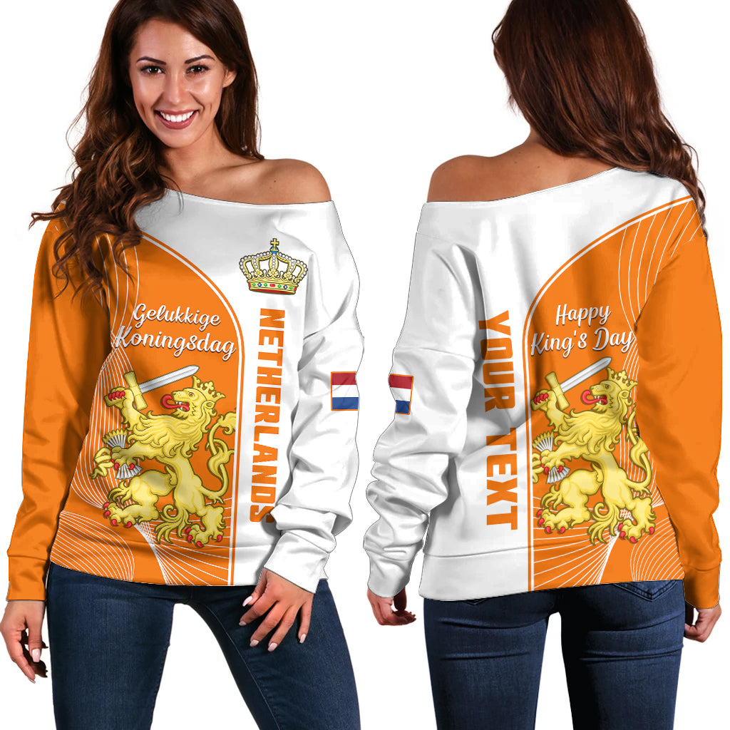 (Custom Personalised) Netherlands Kings Day Off Shoulder Sweater Gelukkige Koningsdag Ver.01 - Wonder Print Shop
