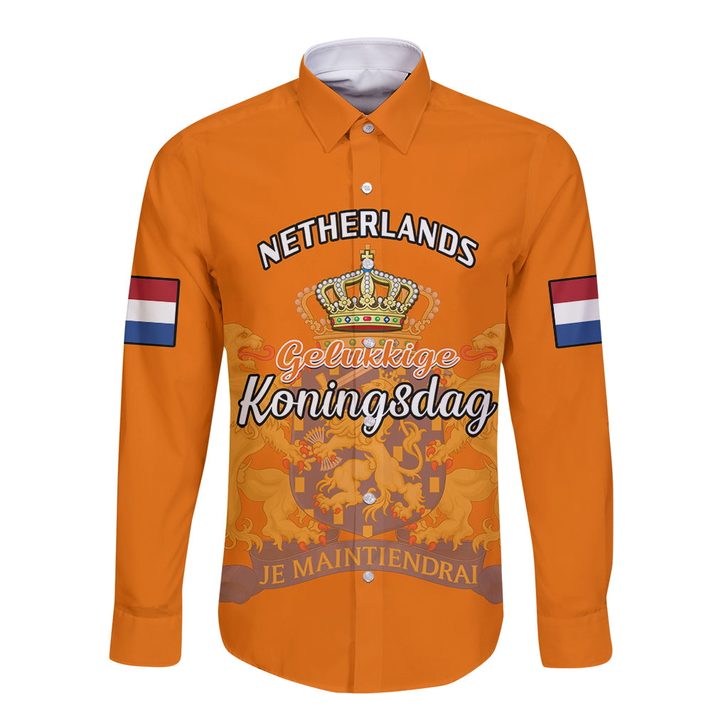 Netherlands Kings Day Long Sleeve Button Shirt Gelukkige Koningsdag Ver.02 - Wonder Print Shop
