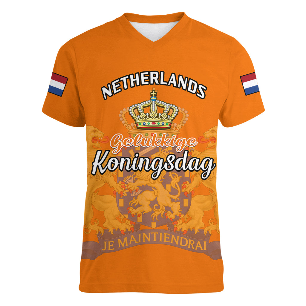 Netherlands Kings Day Women V Neck T Shirt Gelukkige Koningsdag Ver.02 - Wonder Print Shop