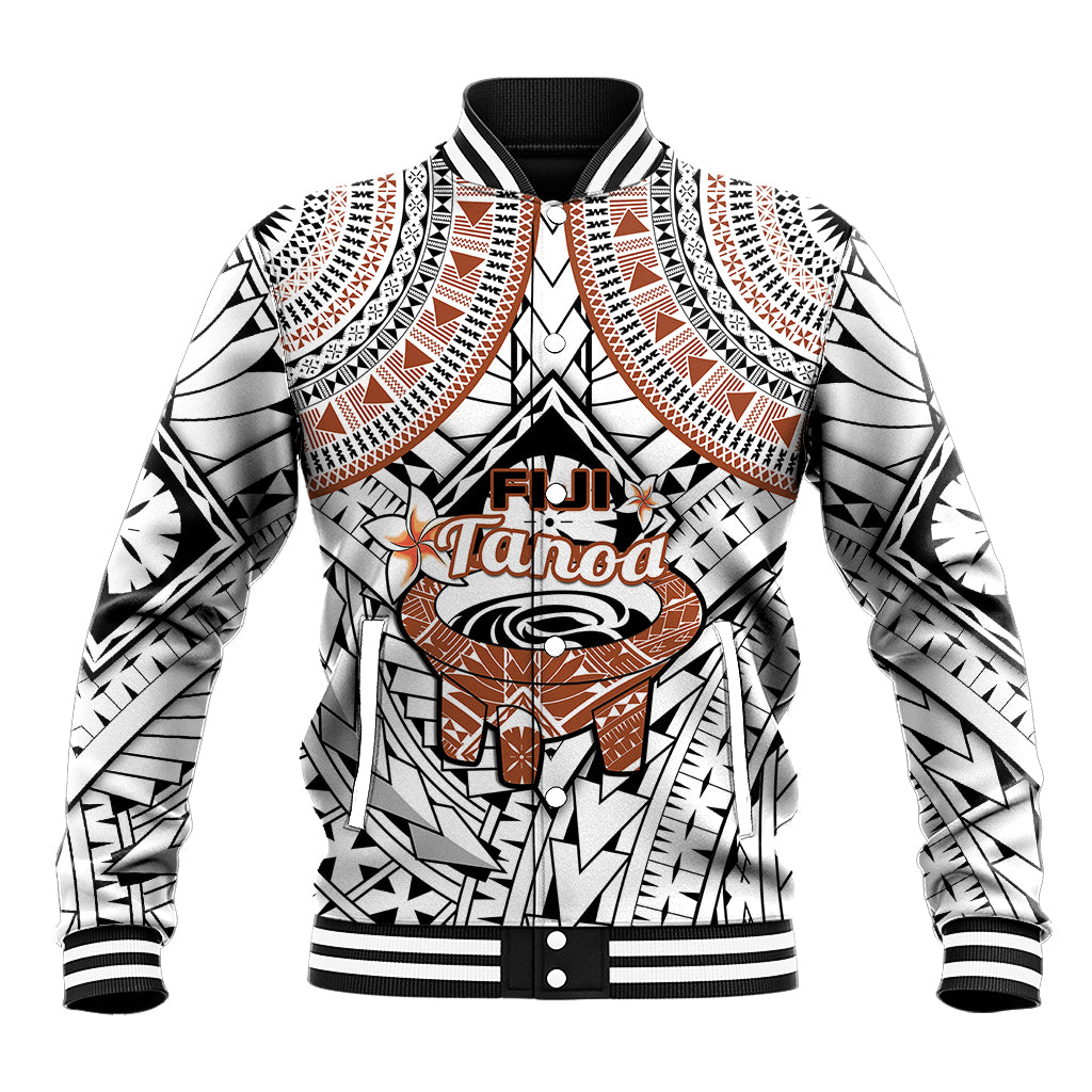 Fiji Tanoa Baseball Jacket Kava Bowl Fijian Tapa Brown Pattern - Wonder Print Shop