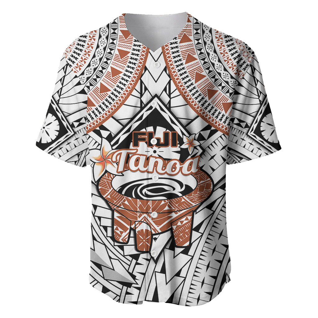 Fiji Tanoa Baseball Jersey Kava Bowl Fijian Tapa Brown Pattern - Wonder Print Shop