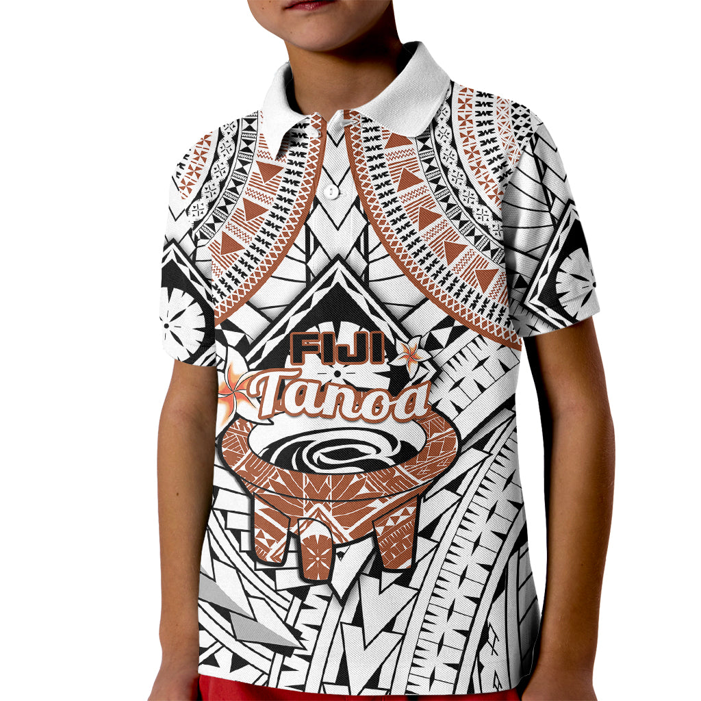 Fiji Tanoa Polo Shirt for Kid Kava Bowl Fijian Tapa Brown Pattern - Wonder Print Shop