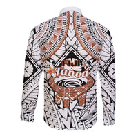 Fiji Tanoa Long Sleeve Button Shirt Kava Bowl Fijian Tapa Brown Pattern - Wonder Print Shop