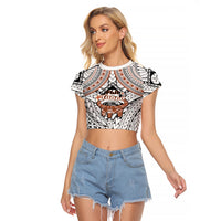 Fiji Tanoa Raglan Cropped T Shirt Kava Bowl Fijian Tapa Brown Pattern - Wonder Print Shop