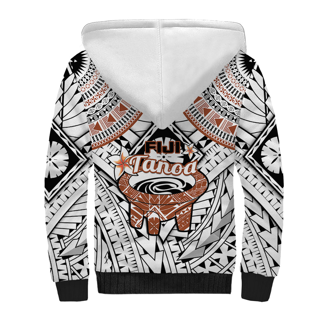 Fiji Tanoa Sherpa Hoodie Kava Bowl Fijian Tapa Brown Pattern - Wonder Print Shop