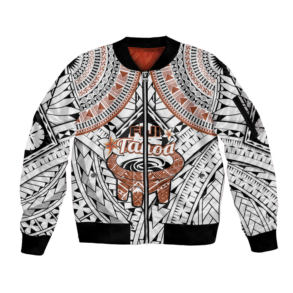 Fiji Tanoa Sleeve Zip Bomber Jacket Kava Bowl Fijian Tapa Brown Pattern - Wonder Print Shop