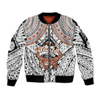 Fiji Tanoa Sleeve Zip Bomber Jacket Kava Bowl Fijian Tapa Brown Pattern - Wonder Print Shop