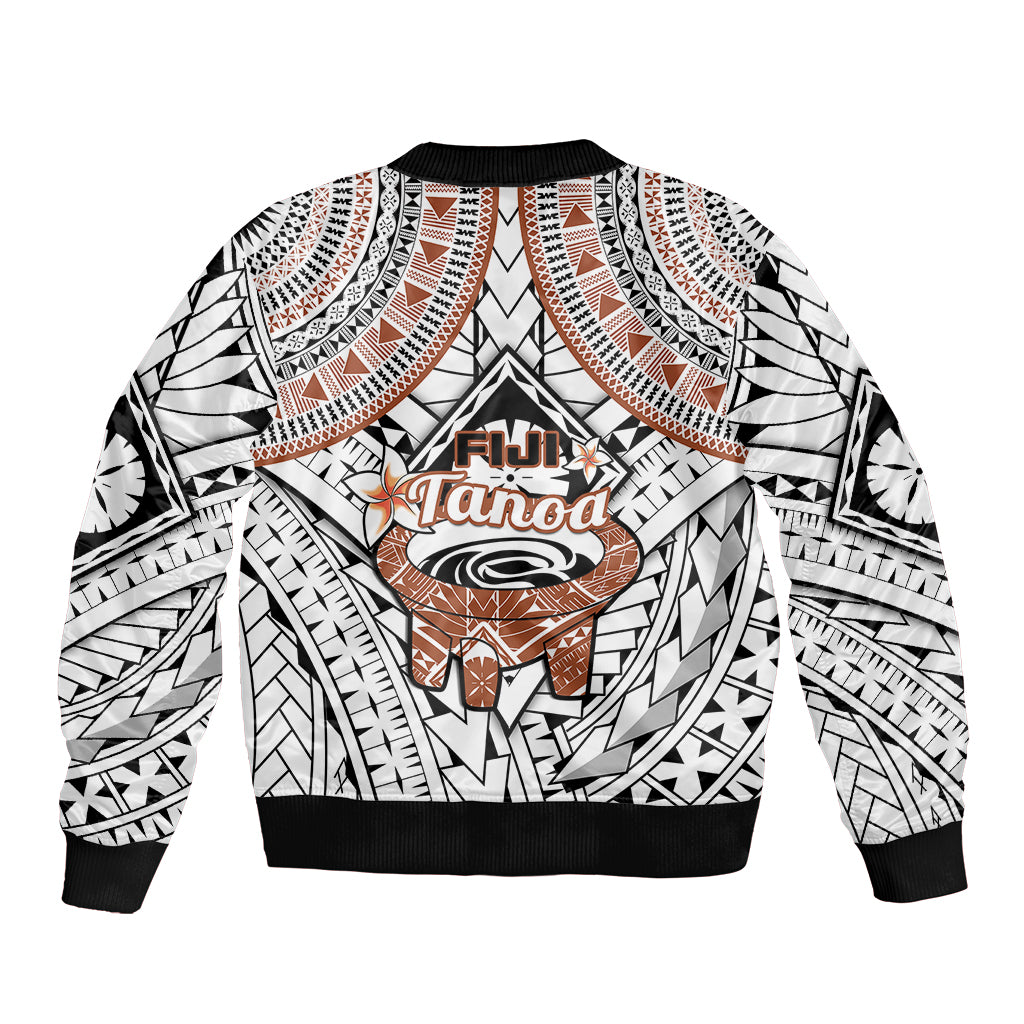 Fiji Tanoa Sleeve Zip Bomber Jacket Kava Bowl Fijian Tapa Brown Pattern - Wonder Print Shop