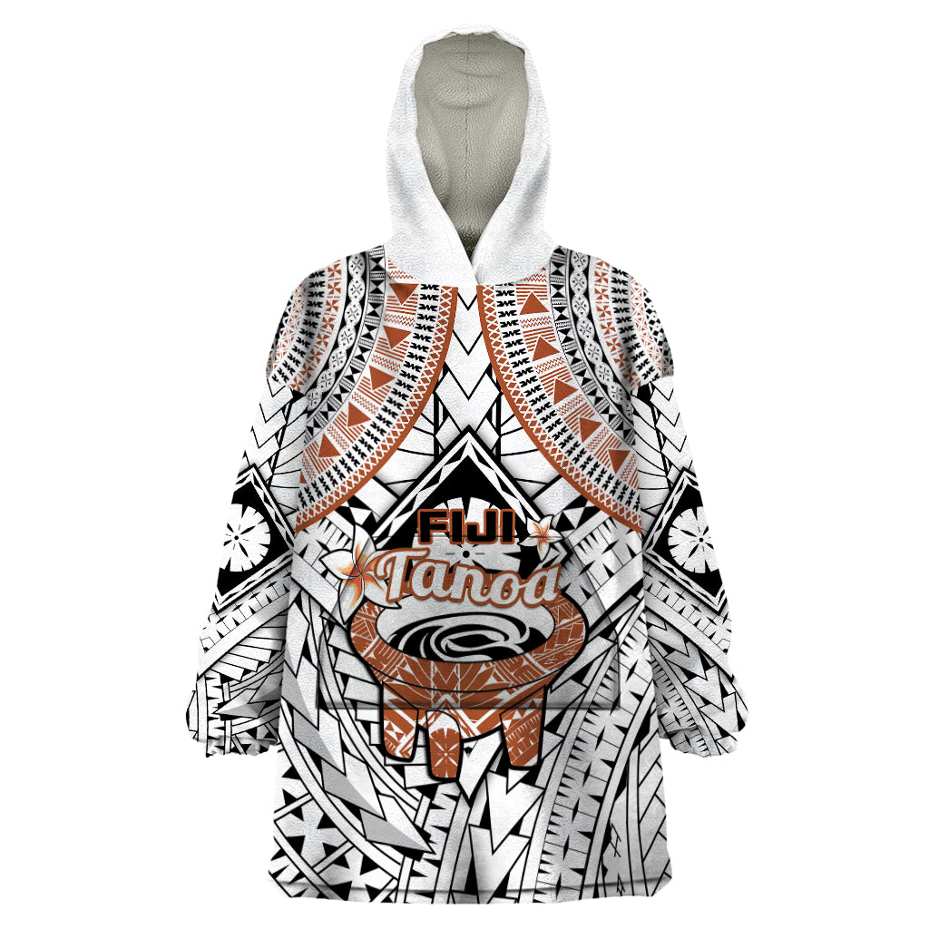 Fiji Tanoa Wearable Blanket Hoodie Kava Bowl Fijian Tapa Brown Pattern - Wonder Print Shop