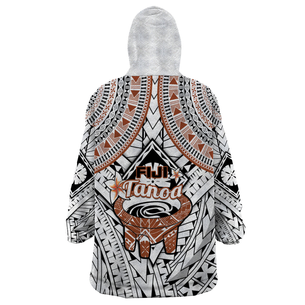 Fiji Tanoa Wearable Blanket Hoodie Kava Bowl Fijian Tapa Brown Pattern - Wonder Print Shop